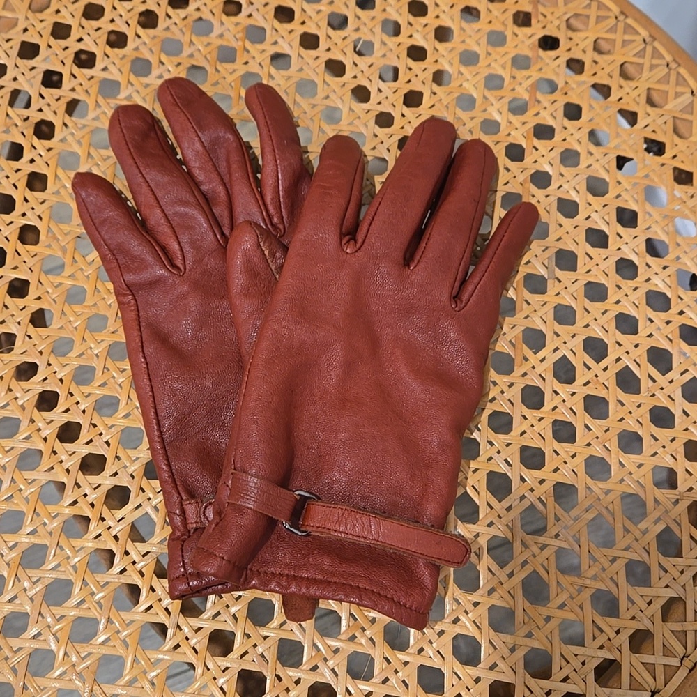 Women's Brown/Cognac Vintage Leather Gloves - Picture 6 of 6